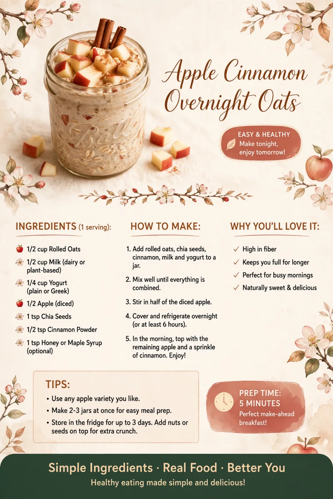 Apple Cinnamon Overnight Oats: Creamy & Healthy Breakfast Apple Cinnamon Overnight Oats