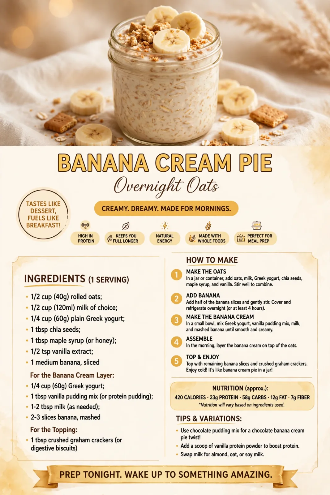 Banana Cream Pie Overnight Oats: Easy Make-Ahead Breakfast Banana Cream Pie Overnight Oats