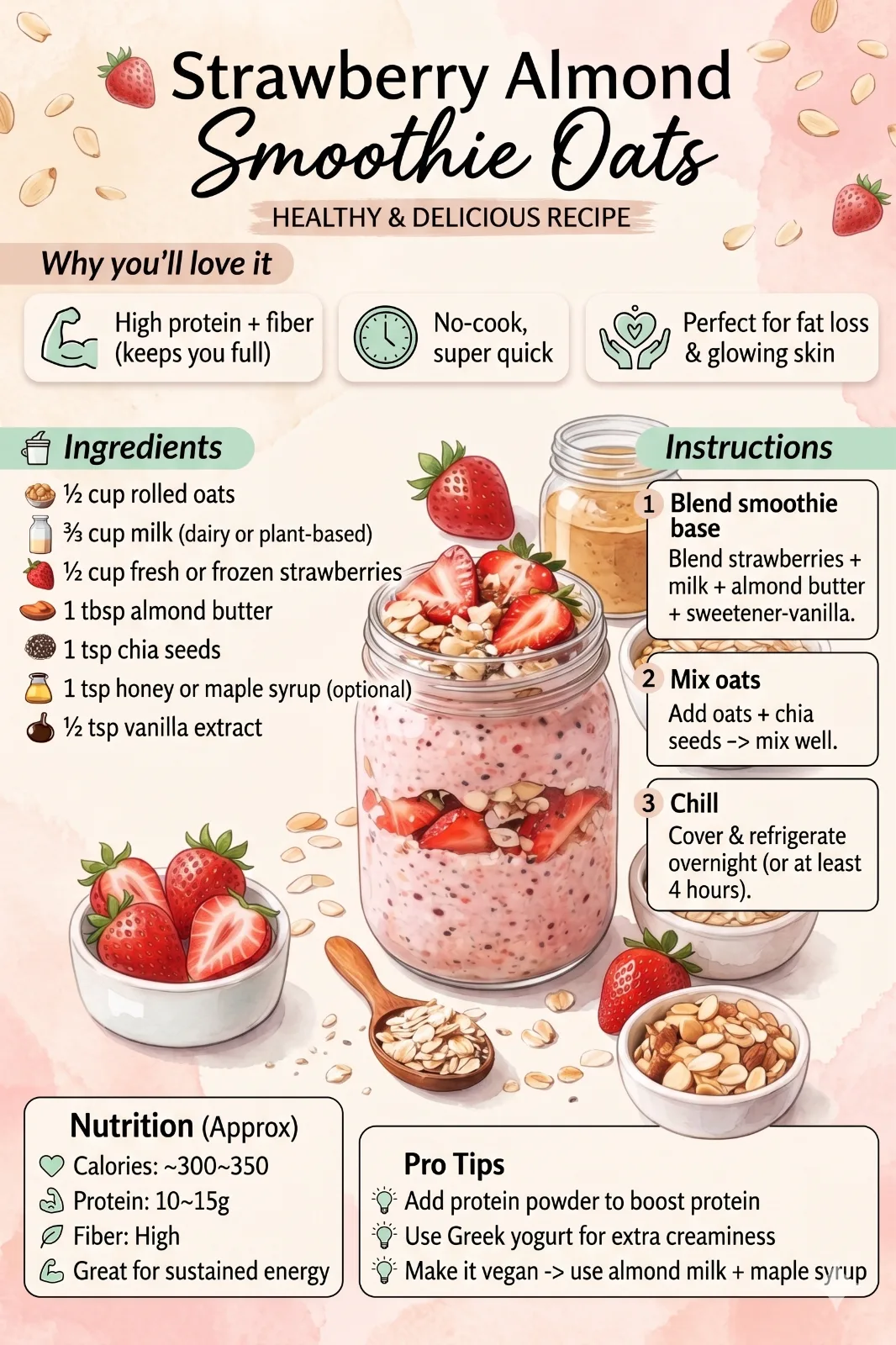 Strawberry Almond Overnight Oat Smoothie